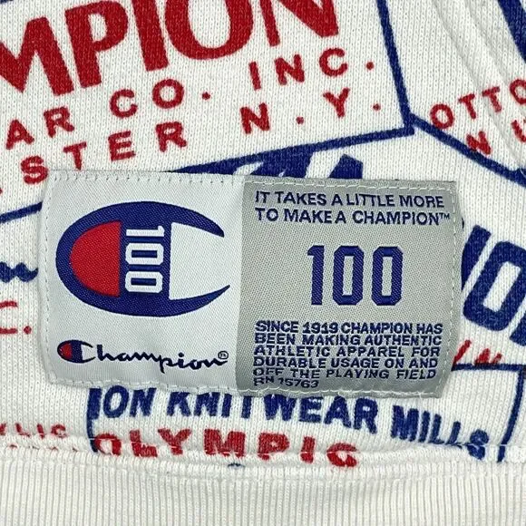 Champion Hoodie Sweatshirt Mens Medium 100 Century Collection All Over Print * - Picture 2 of 13